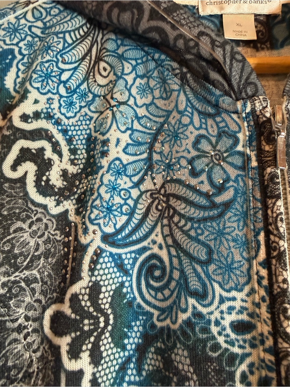 Christopher & Banks Blue and Gray Paisley Zip Hoodie - Picture 4 of 10